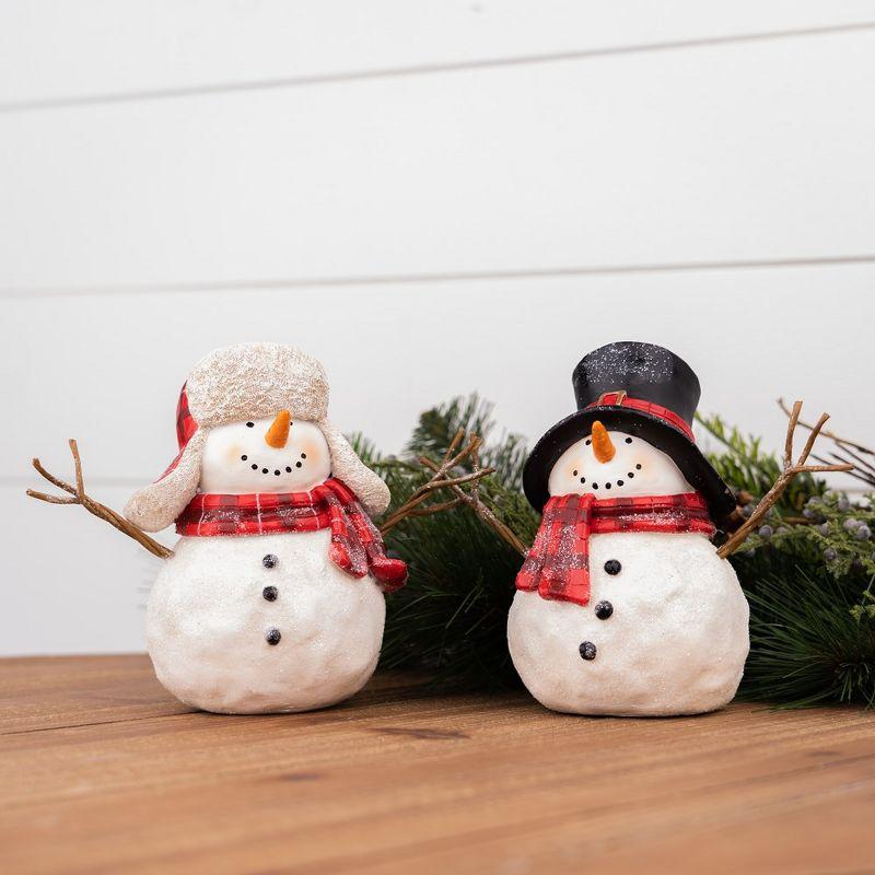 Classic Red and White Winter Snowman Resin Figurine Set