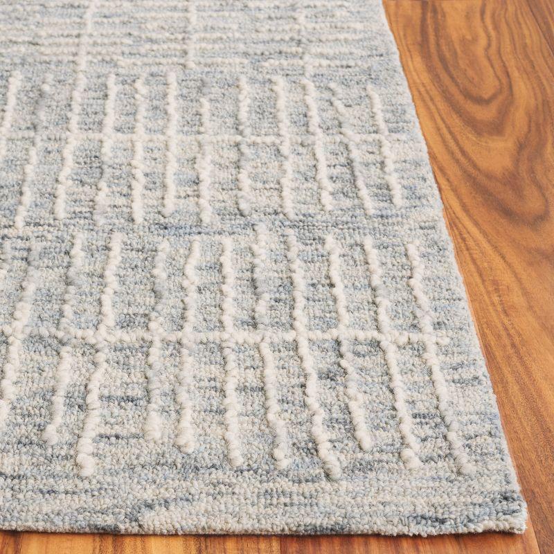 Light Blue Abstract Handmade Wool Rectangular Area Rug 5' x 8'