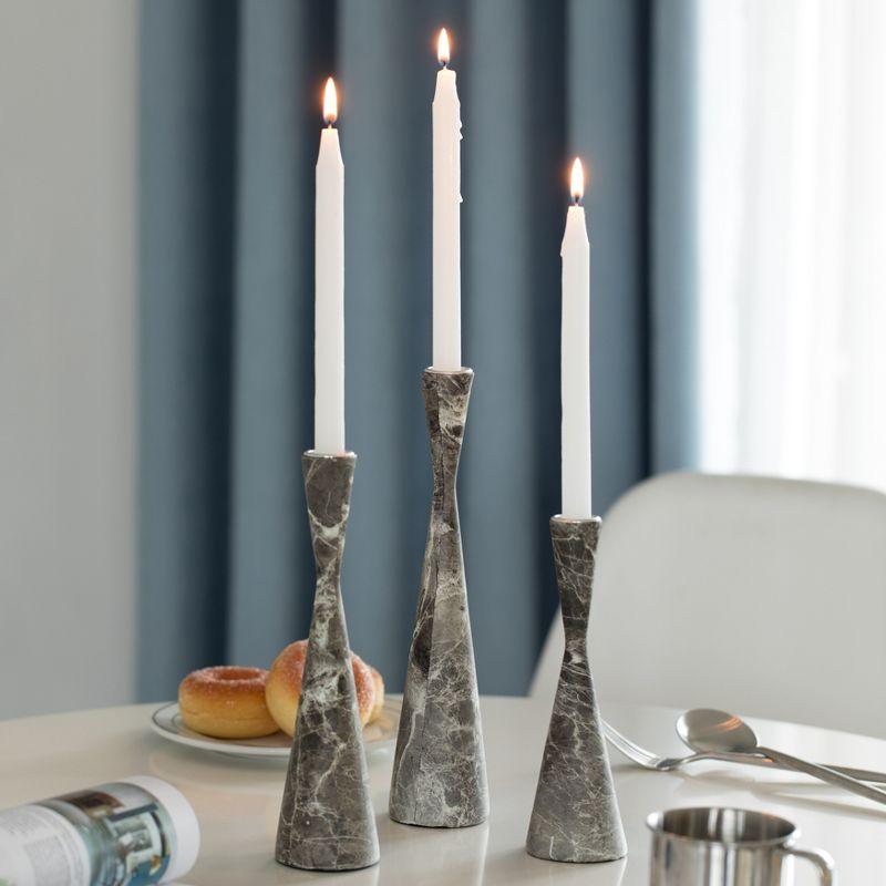 Ivy Bronx Marble Resin Candle Holders - 3 Set Taper Candlesticks for Home Decor, Gray