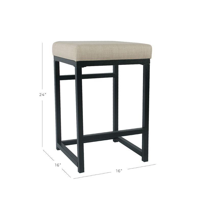 HomePop 24" Open Back Metal Counter Height Barstool Natural : Upholstered Square Seat, No Assembly Required
