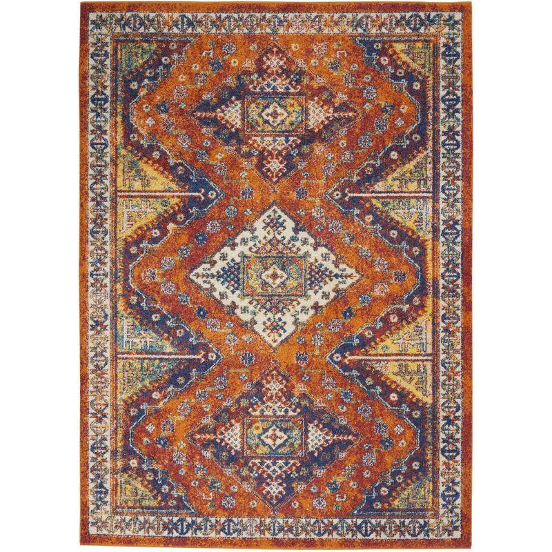 Orange Multicolor Diamond Pattern 4' x 6' Synthetic Area Rug