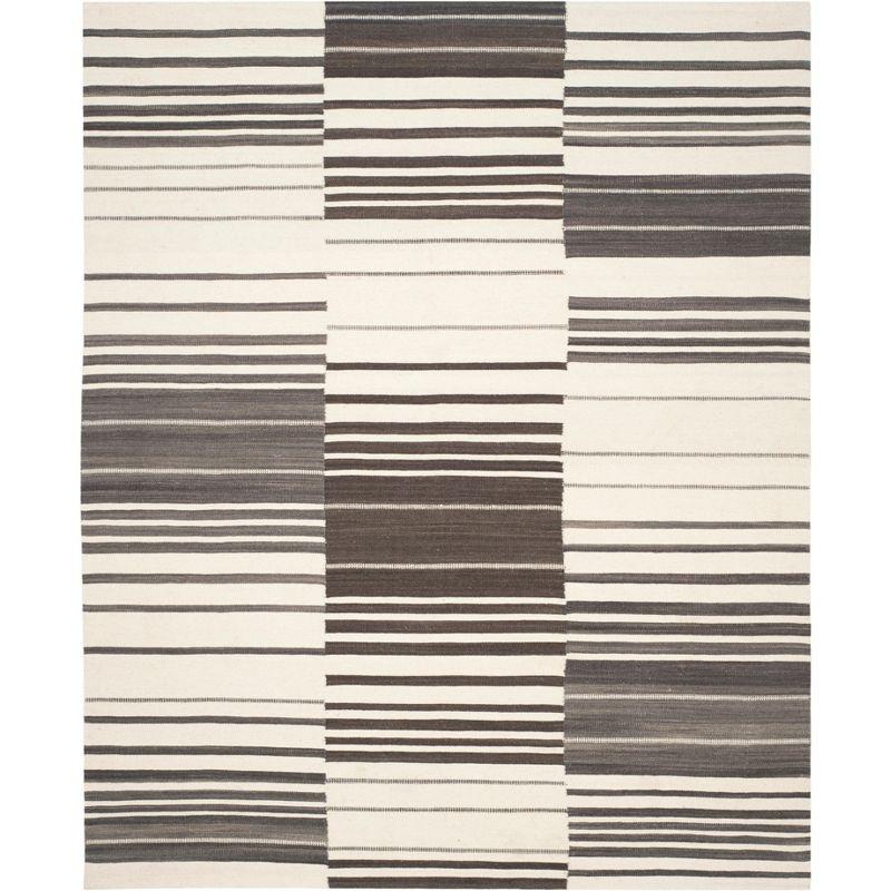 Kilim Striped Handmade Cotton/Wool Brown/Ivory Area Rug