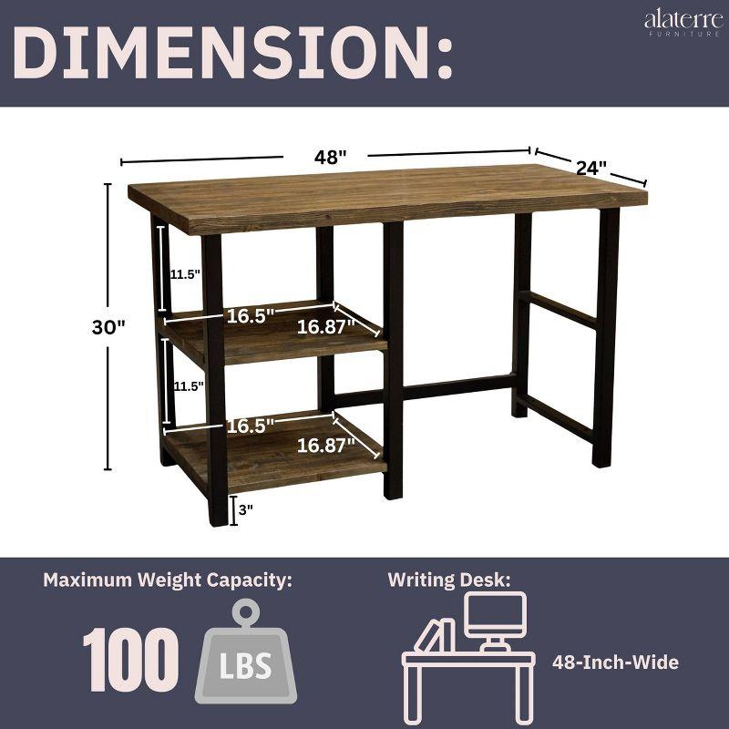 Pomona Writing Desk with Two Shelves Metal and Solid Wood Natural - Alaterre Furniture: Modern Style, Open Storage, Home Office