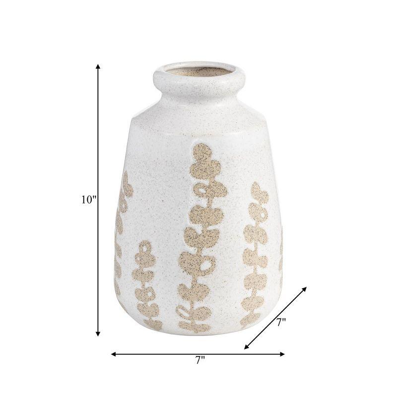 Sagebrook Home 10" Ceramic Vase - Contemporary Ivory/Beige Botanical Design Decorative Table Accent for Home or Office - Unique Gift Idea