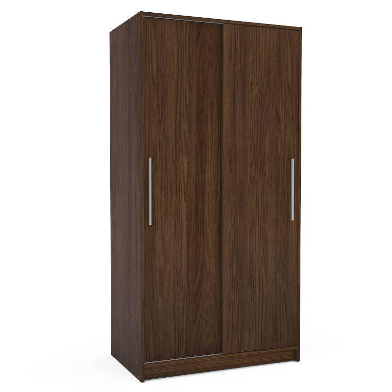 Denmark 2 Sliding Doors Clothing Armoire Dark Brown -Polifurniture: Modern Storage Wardrobe with Fixed Shelves, Aluminum Hardware