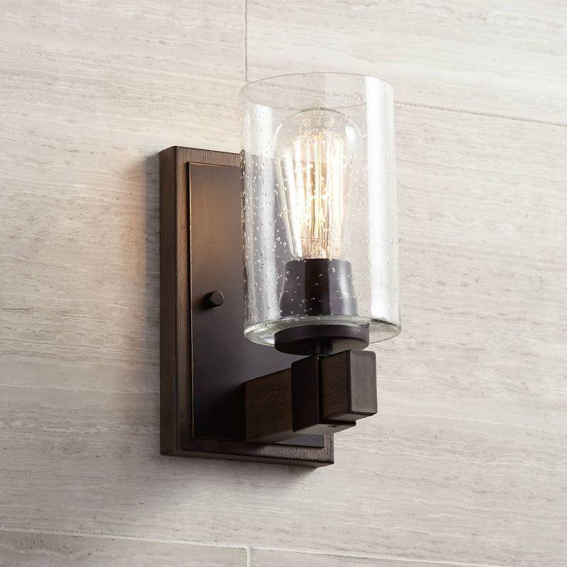 Franklin Iron Works Poetry Industrial Rustic Wall Light Sconce Bronze Wood Grain Hardwire 4 3/4" Fixture Clear Seedy Glass Shade for Bedroom Bathroom