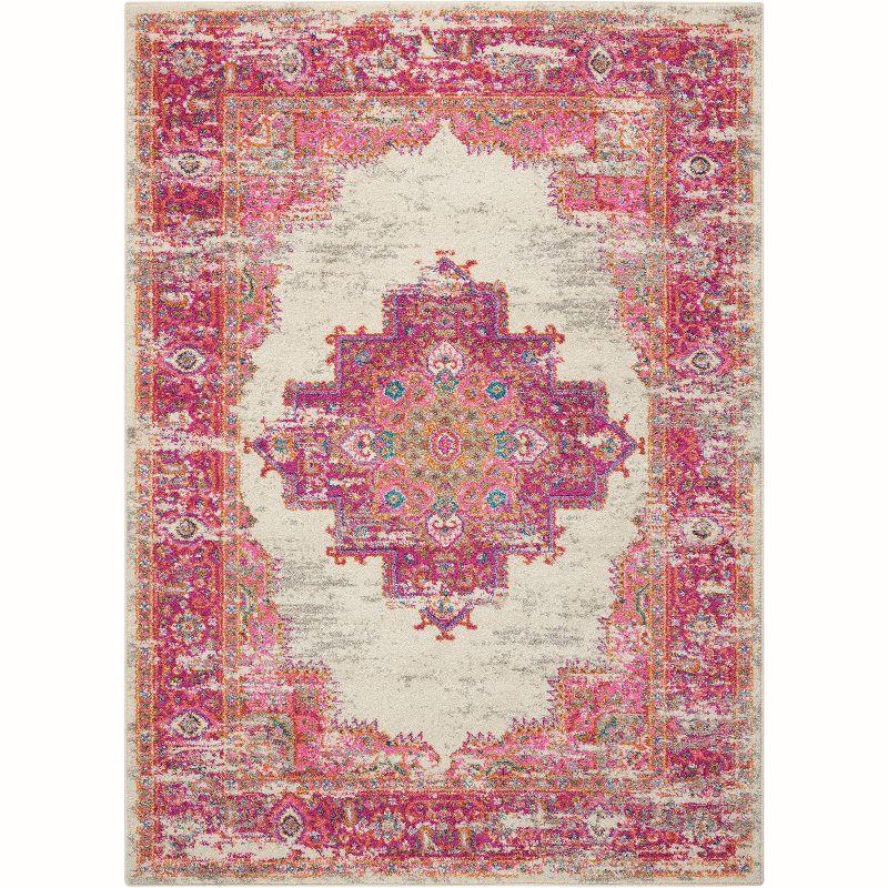 Nourison Passion Medallion Bohemian Indoor Rug Ivory/Fuchsia 5'3" x 7'3"