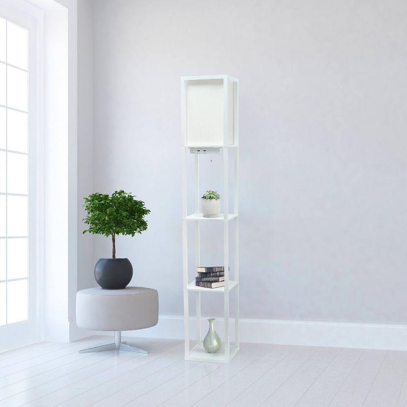 Creekwood Home Classix 62.5" 3-Tier Storage Floor Lamp with Charging Ports and Outlet White