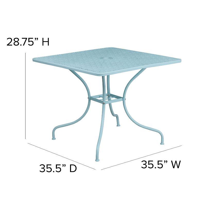 Flash Furniture Oia Commercial Grade 35.5" Square Sky Blue Indoor-Outdoor Steel Patio Table with Umbrella Hole