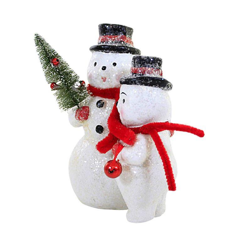 6.0 Inch Snowman Pair Winter Tree Glittered Figurines