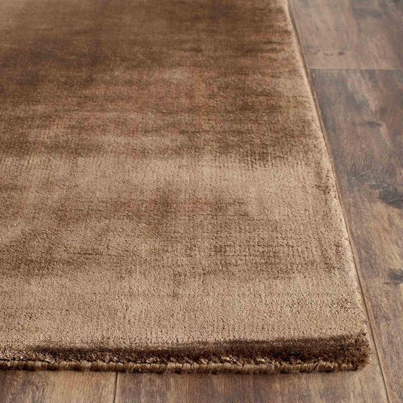 Luxurious Hand-Knotted Brown Wool & Viscose 4' x 6' Area Rug