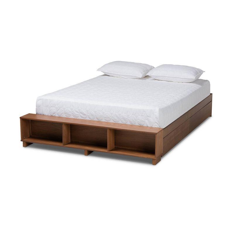 Queen Arthur Wood Platform Bed with Built-In Shelves Ash Walnut - Baxton Studio: Storage Drawers & No Box Spring Needed