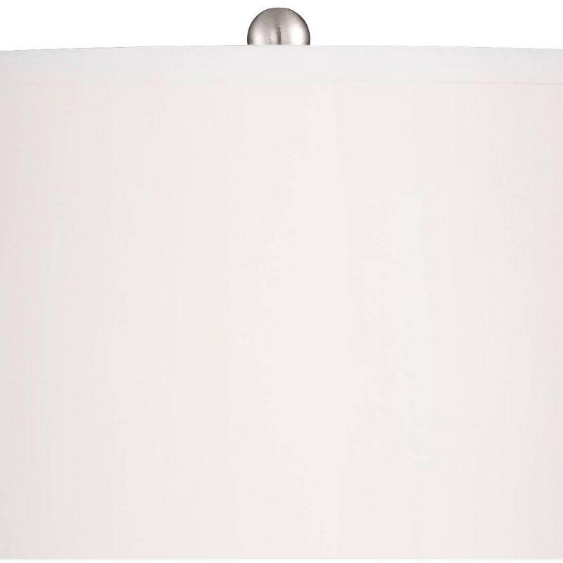 360 Lighting Coastal Table Lamps 30" Tall Set of 2 Fluted Blue Glass White Drum Shade for Living Room Family Bedroom Bedside Nightstand