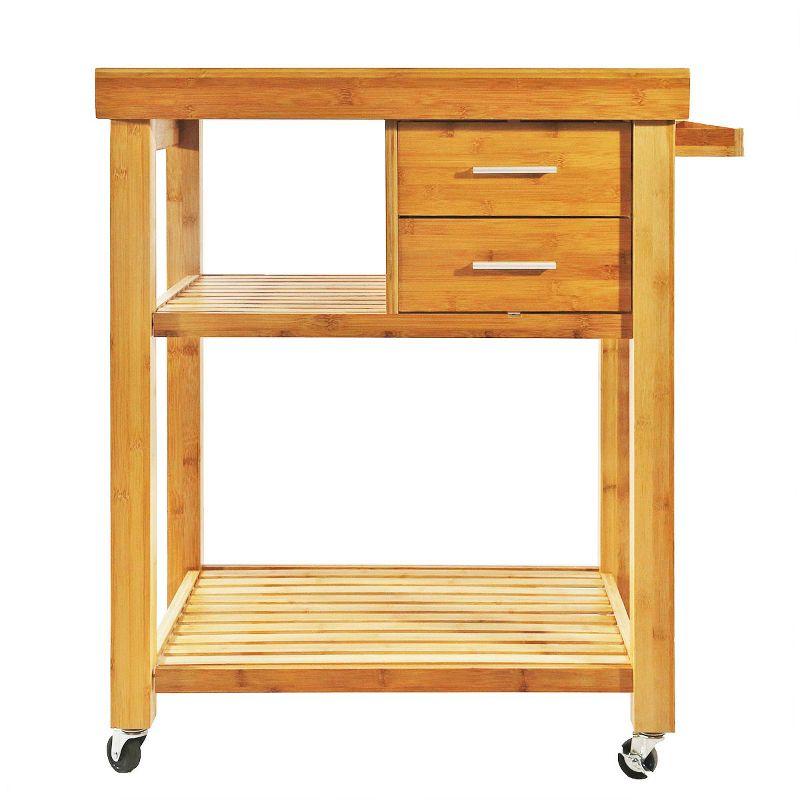 Home Aesthetics Rolling Bamboo Kitchen Island Cart Food Prep Trolley, with Towel Rack Drawers