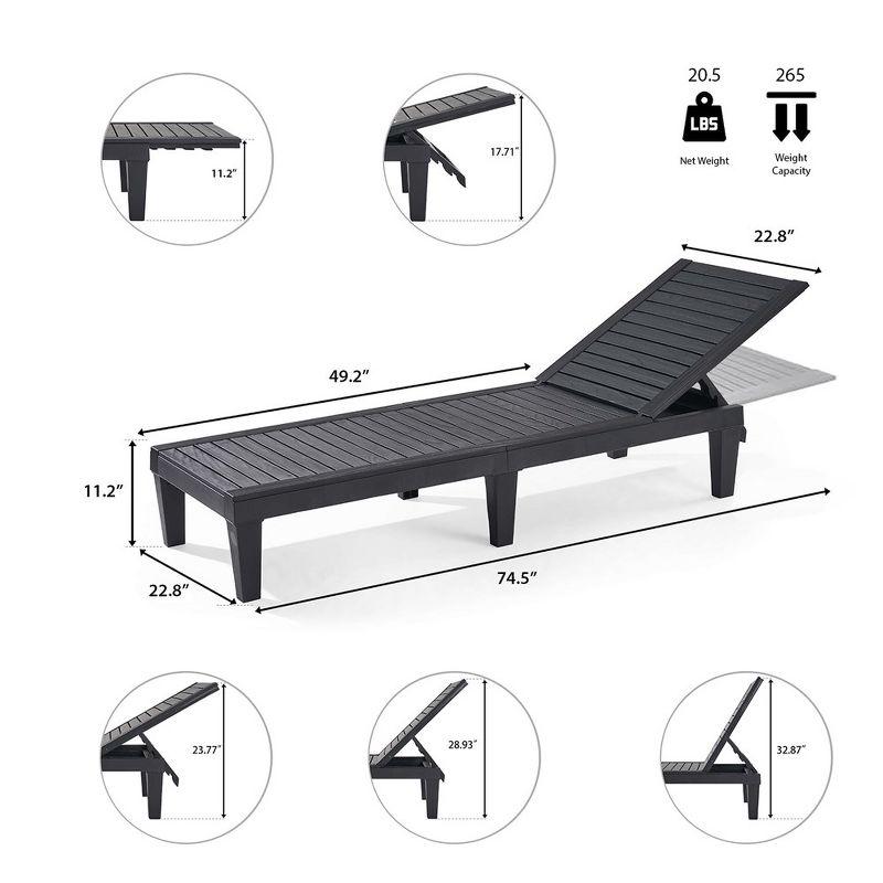 Nestl Waterproof Chaise Lounge Chair - Set of 4 Adjustable Lightweight Black Outdoor Patio Chairs