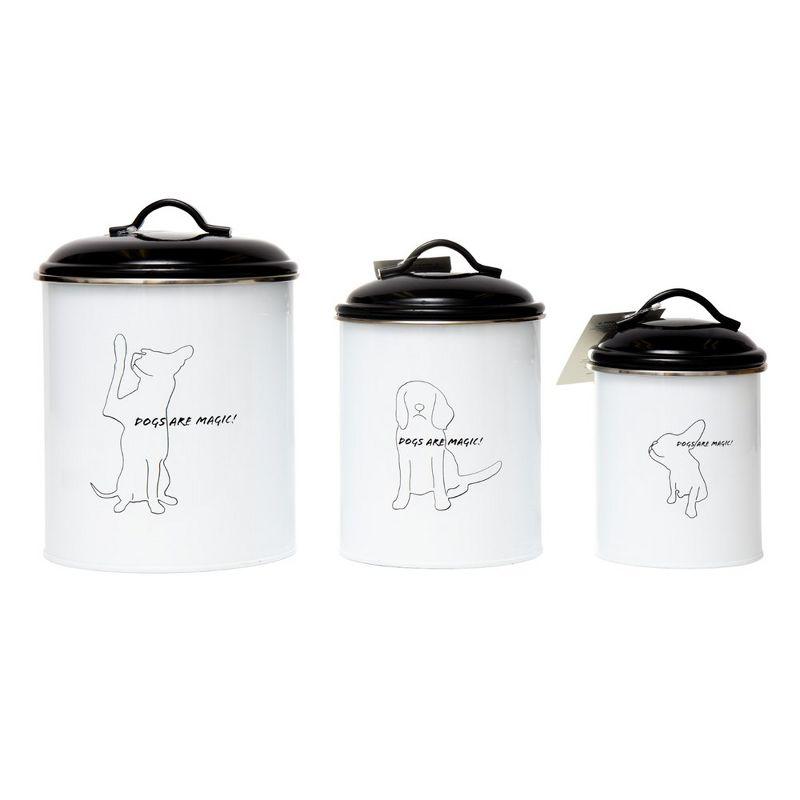 Country Living Pet Treat Storage Canister – Classic Dog Treat Canister, Elegant & Stylish Organization – Black & White (Set of 3)