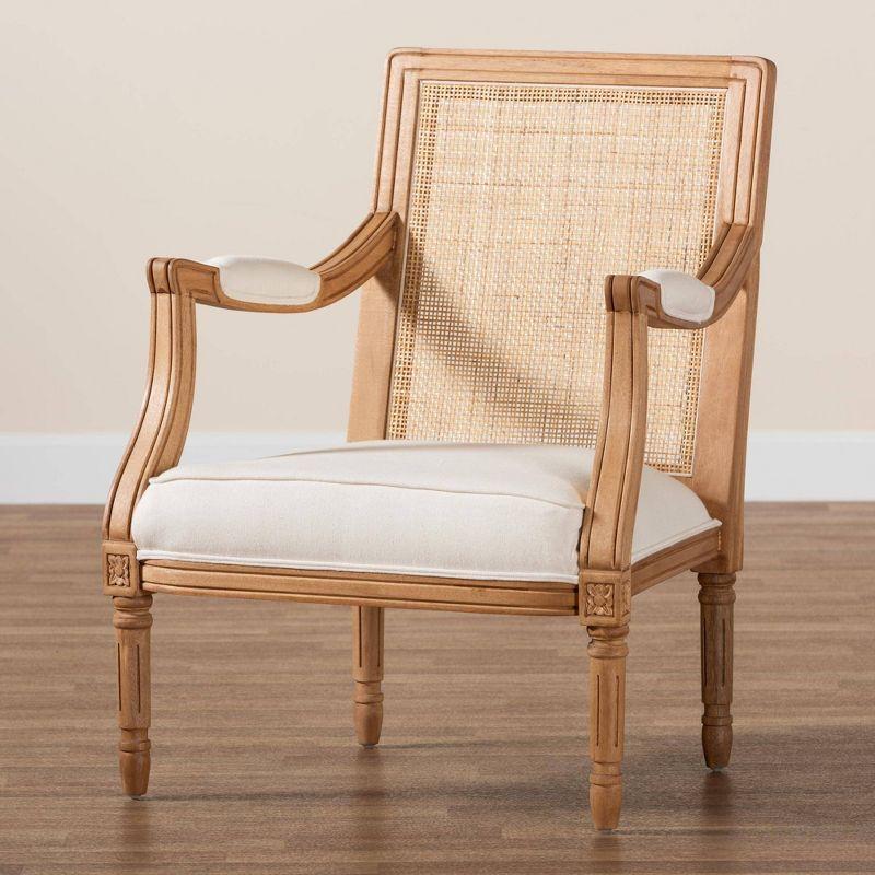 bali & pari Garridan Fabric and Wood Accent Chair Beige/Honey Oak: Polyester Upholstery, Spot Clean, Rattan Frame