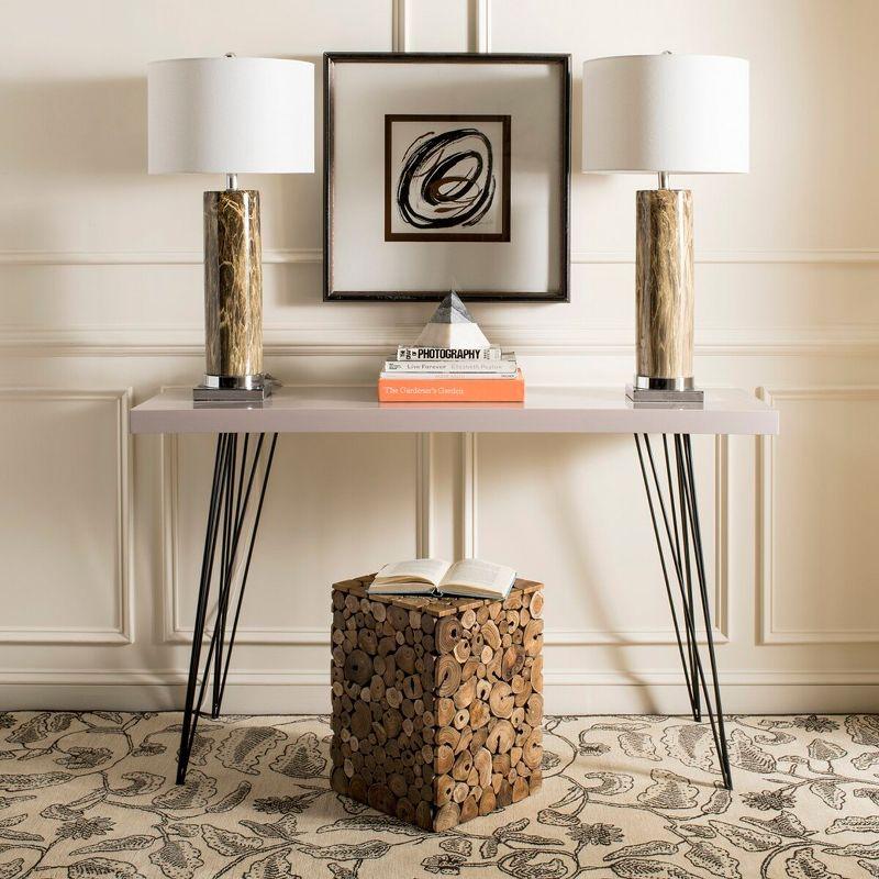 Transitional Taupe and Black Rectangular Console Table with Iron Legs