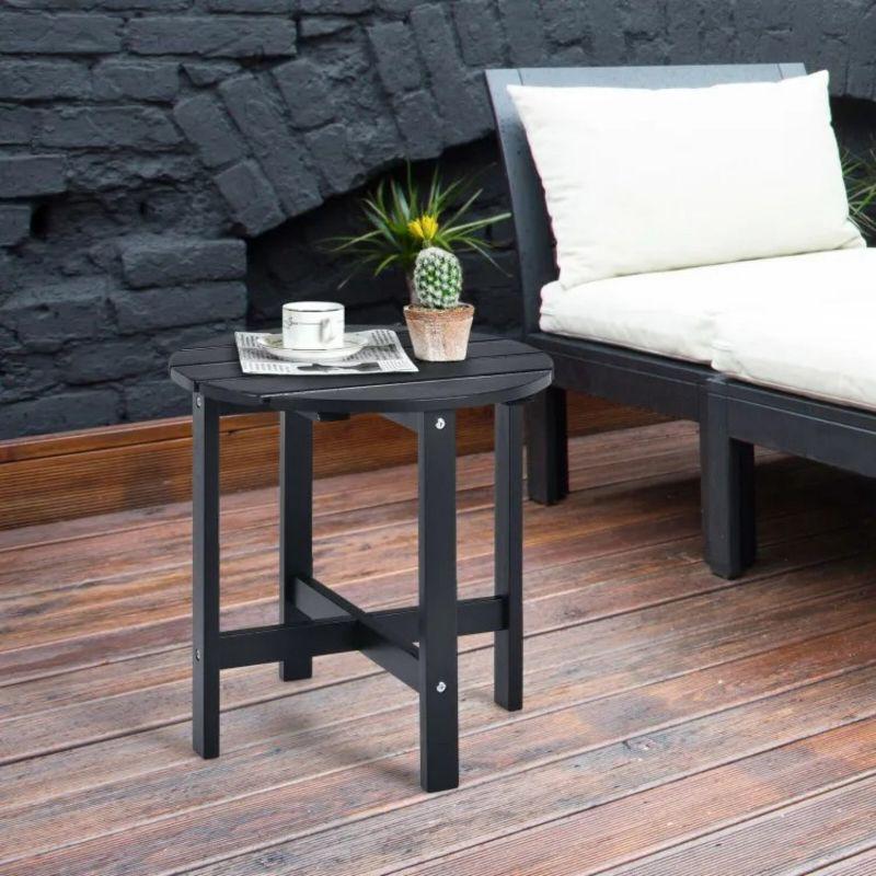 Costway 18'' Patio Round Side End Coffee Table Wooden Slat Garden Deck Black