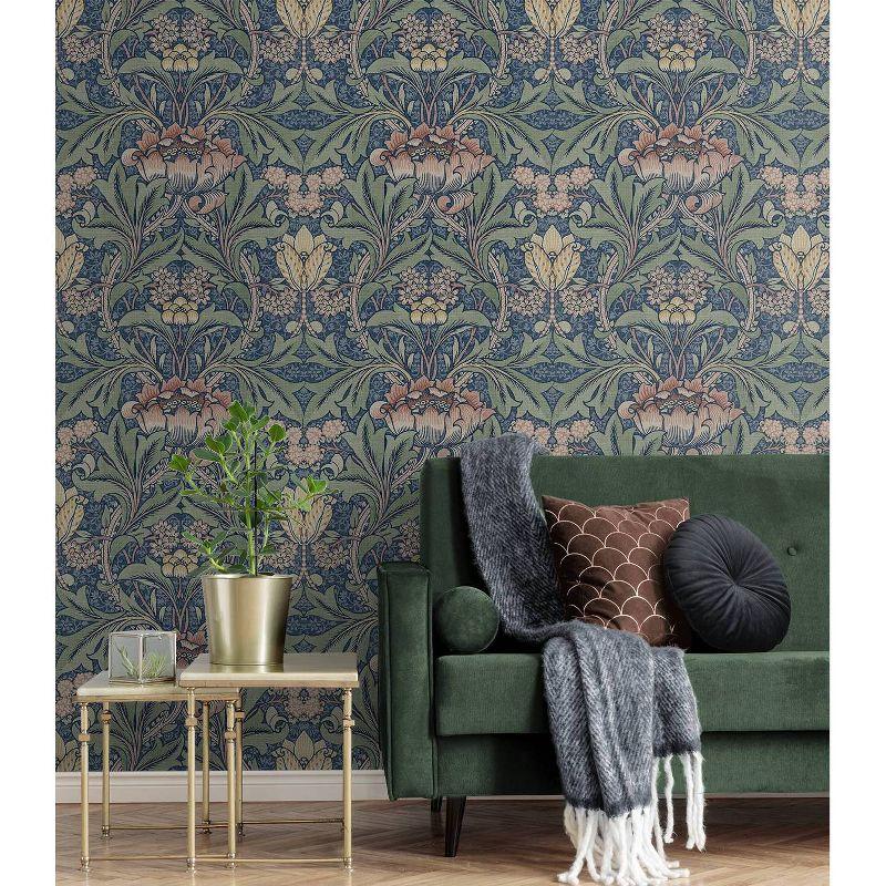 NextWall Acanthus Floral Peel and Stick Wallpaper Blue Denim: Vintage Botanical Vinyl, Self-Adhesive, Washable, 30.75 Sq Ft Coverage