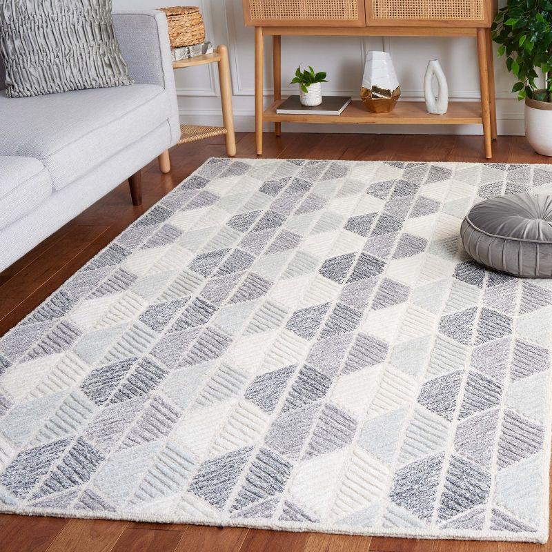 Gray Geometric Tufted Wool and Viscose Area Rug, 6' x 9'