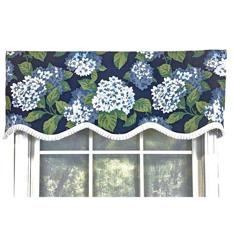 Navy Floral Cotton Scalloped Window Valance with Rod Pocket