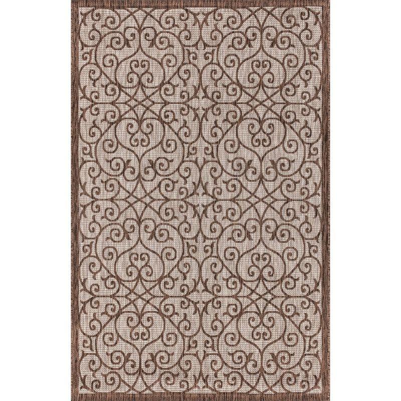 3'x5' Madrid Vintage Filigree Textured Weave Indoor/Outdoor Area Rug, Taupe/Espresso - JONATHAN Y