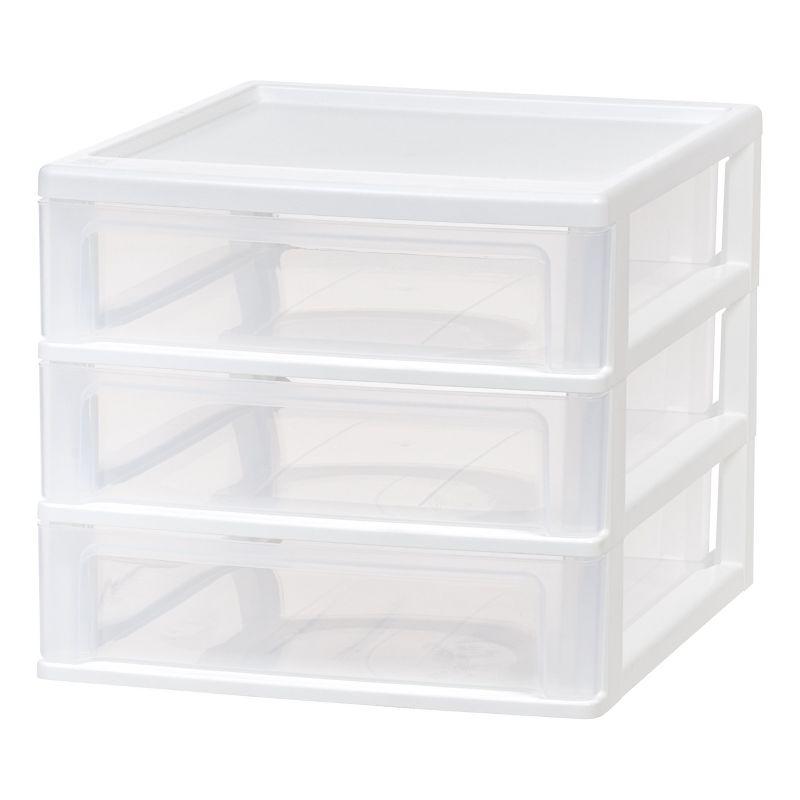 IRIS USA Medium 3-Drawer Stacking Desktop Organizer, 1 Pack, Plastic Drawer Storage Container for Stationery Art Craft Supplies, White