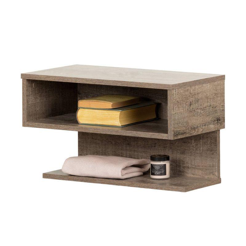 Weathered Oak Modern Floating Nightstand with Open Shelves