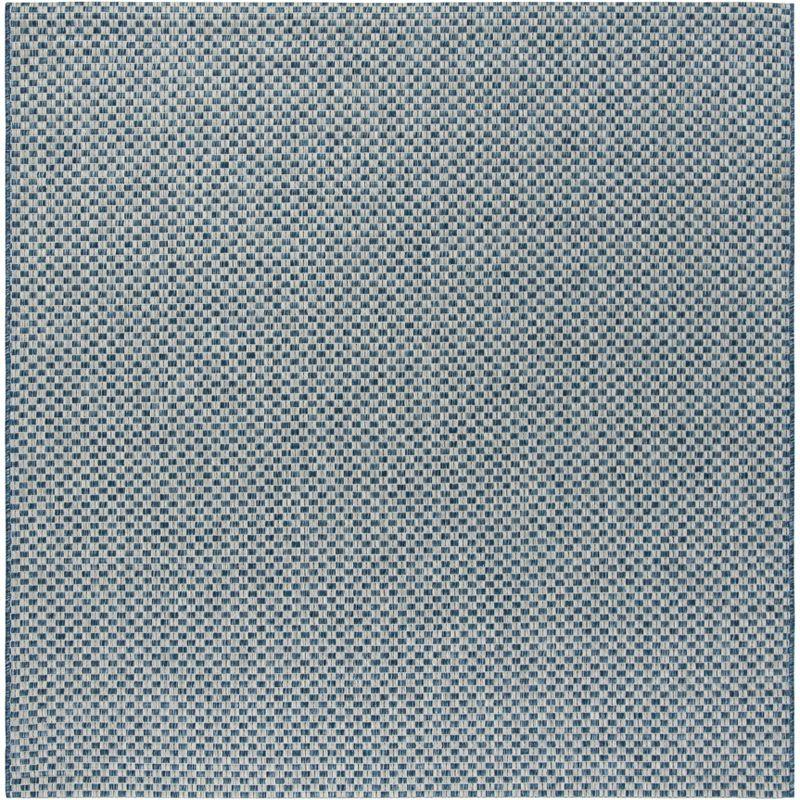 Square Blue and Light Grey Synthetic Indoor/Outdoor Area Rug