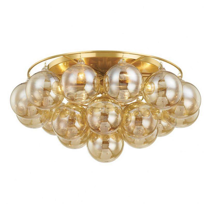 Aged Brass 6-Light Globe Glass Flush Mount