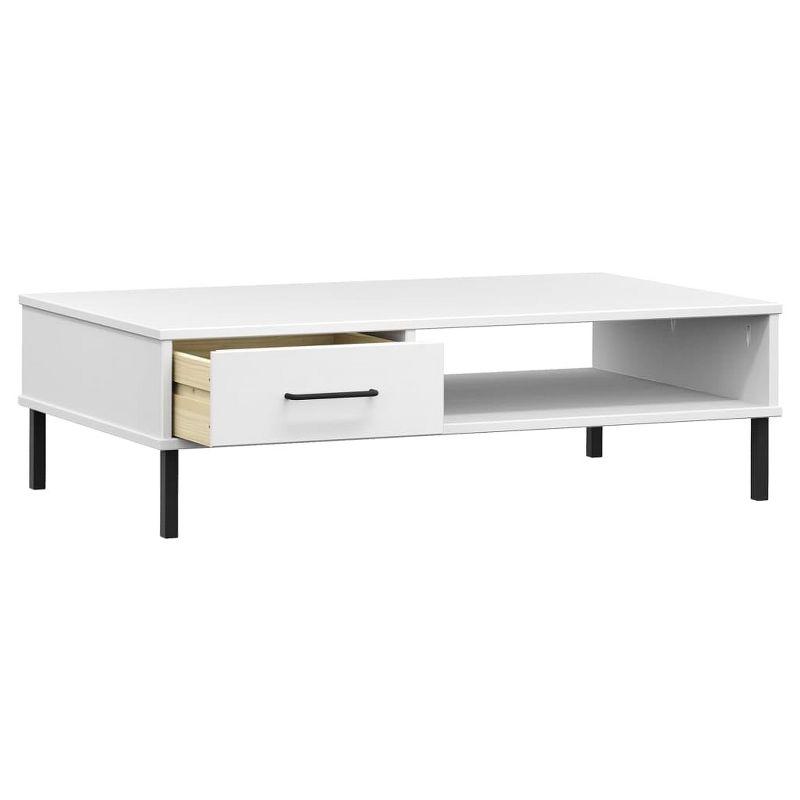 vidaXL Industrial Style Coffee Table with Metal Legs and Drawer - Solid Pine Wood Construction in White Finish,