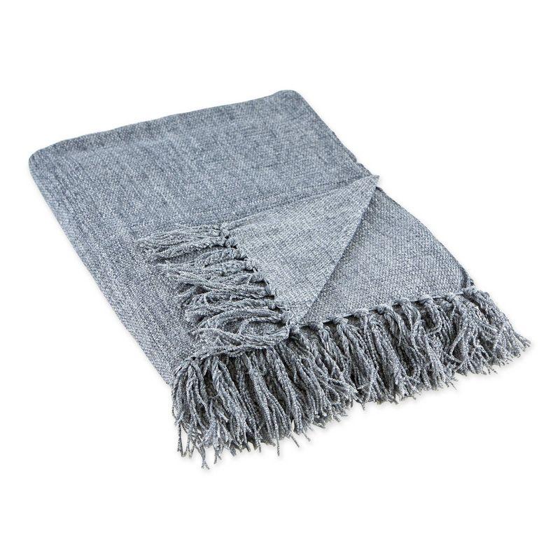 Cozy Denim Blue 50"x60" Chenille Knitted Throw