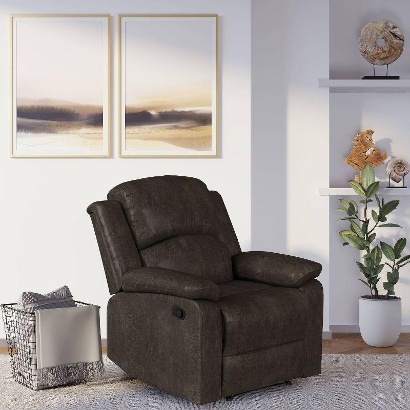 Dorian Dark Brown Faux Leather Recliner with Wood Frame