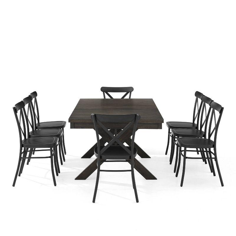 9pc Hayden Extendable Dining Set with Camille Chairs Matte Black/Slate - Crosley: Rubberwood Trestle Base, Unupholstered