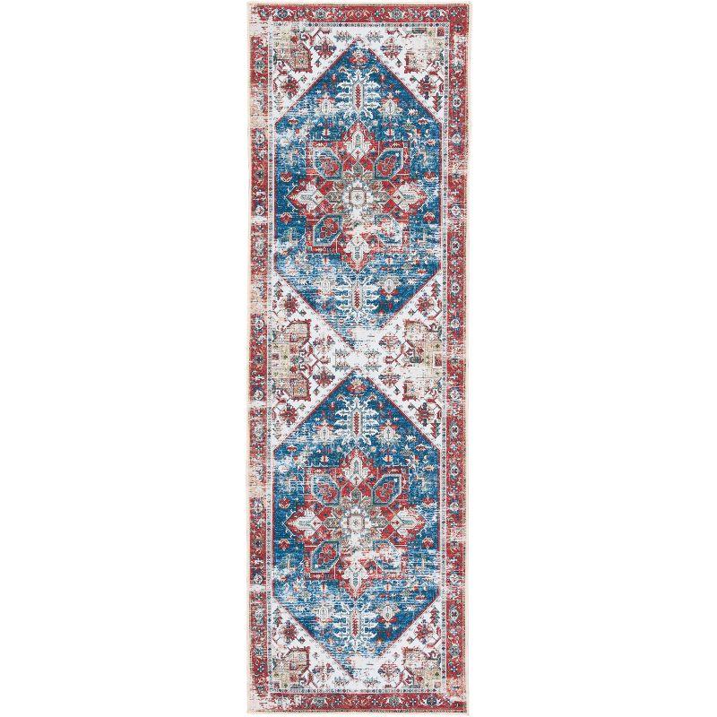 Tucson 2'6" x 12' Reversible Red and Blue Synthetic Runner Rug