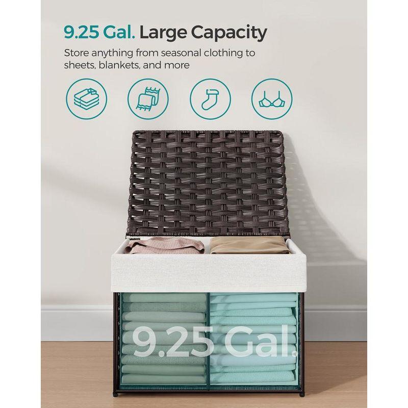 SONGMICS Storage Basket with Lid, 9.2 Gallon (35L) Storage Bin, Removable Liner, Metal Frame, for Bedroom, Laundry Room, Brown