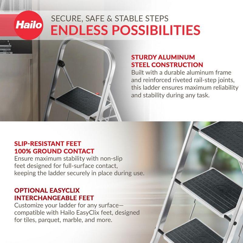Hailo USA Inc. Hailo Folding Step Stool, Non-Slip 3 Step Ladder for Home & Kitchen, K70, Silver