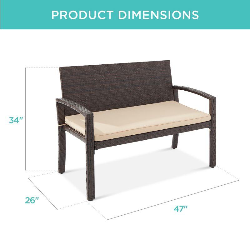 Best Choice Products 2-Person Outdoor Wicker Bench Garden Patio Porch Furniture w/ 700lb Capacity - Brown/Tan