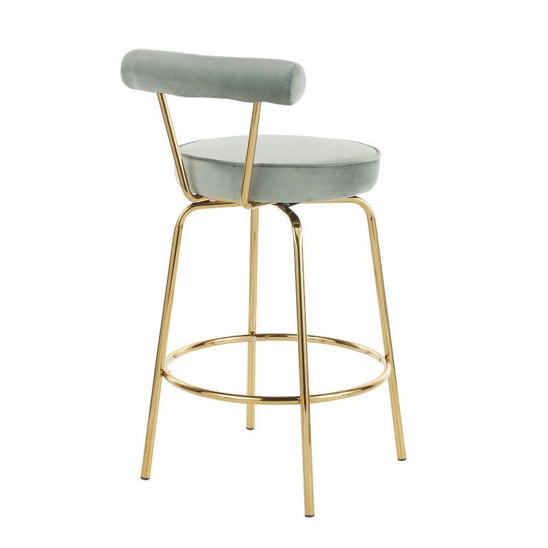LumiSource Set of 2 Rhonda Glam Counter Height Barstools Sage Green Velvet: Upholstered Swivel, Metal Legs, Spot Clean
