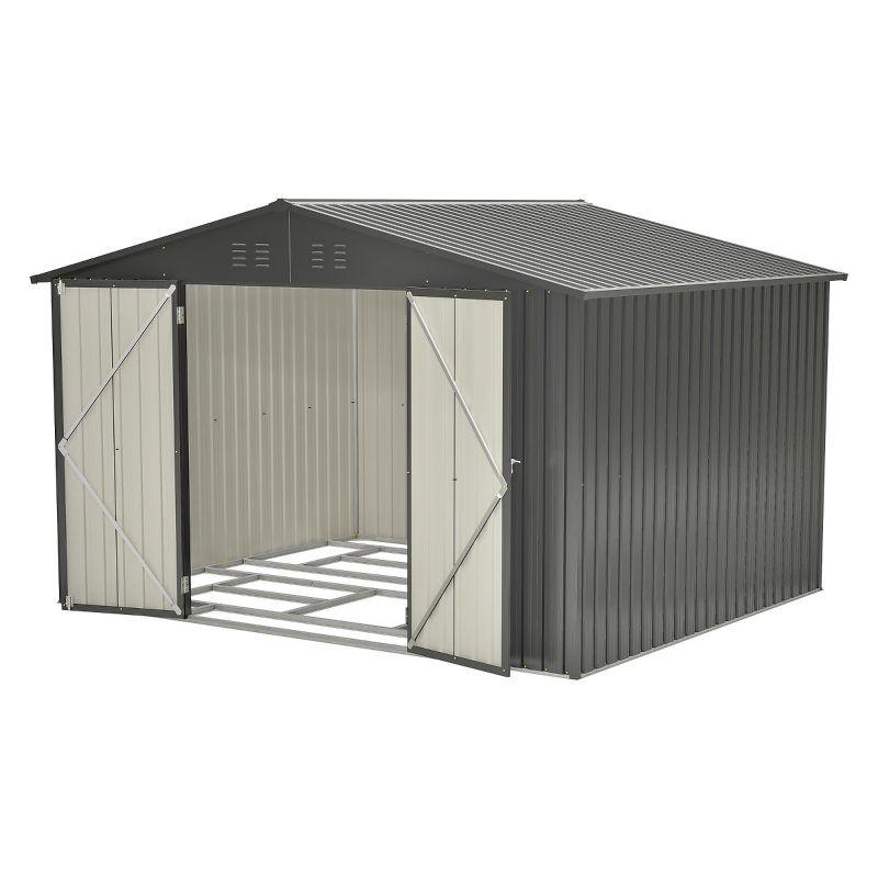 Wentygam 10X8 FT Outdoor Storage Shed, All Weather Metal Sheds With Lockable Doors, Tool Shed For Garden, Patio, Backyard, Lawn, Black
