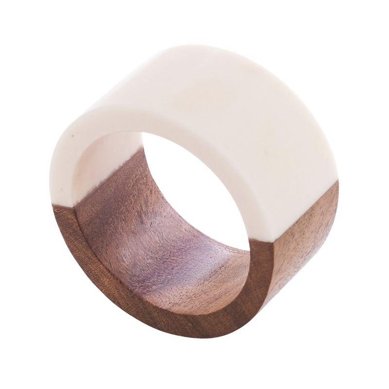 White and Brown Wood Resin Napkin Rings, Set of 4