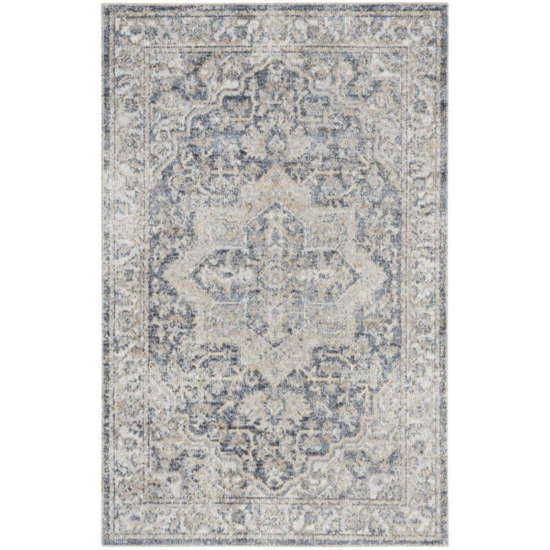 Nourison Astra Machine Washable Vintage Medallion Indoor Rug Grey/Blue 2'2" x 4'