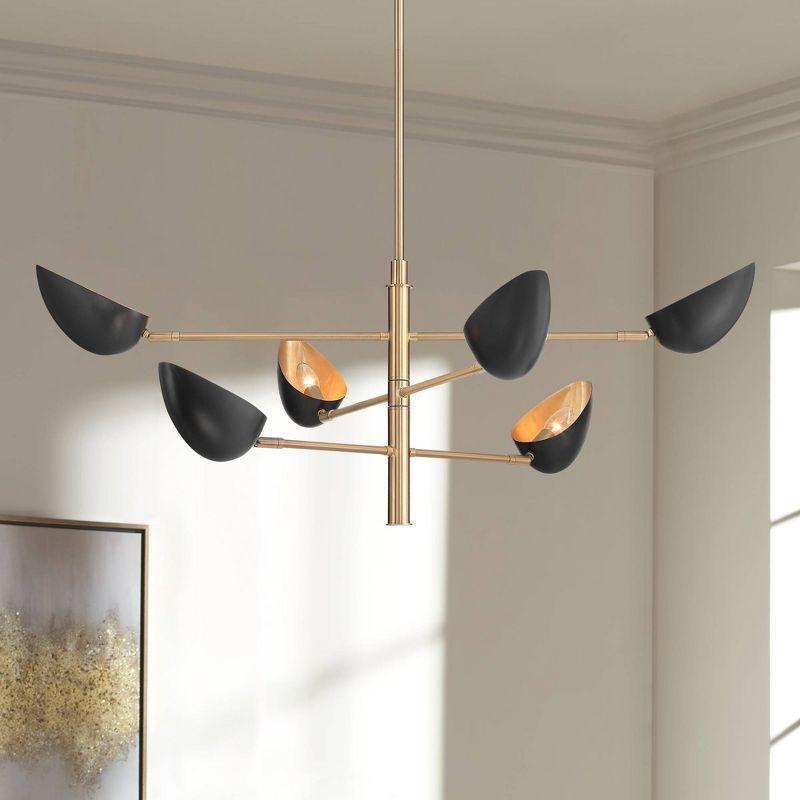 Possini Euro Design Atherton 42 1/2" Mid Century Modern Pendant Chandelier Ceiling Light Fixture Dining Room Sputnik 6-Light Black Warm Gold