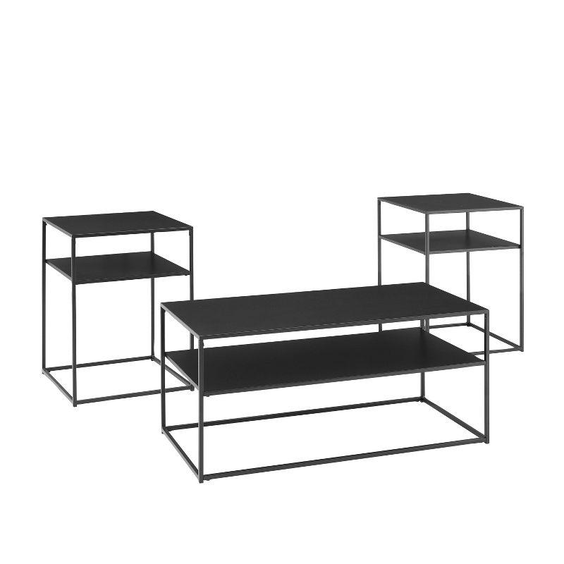 3pc Braxton Coffee and Accent Table Set Matte Black - Crosley: Steel Frame, Open Shelf, Modern Industrial Style