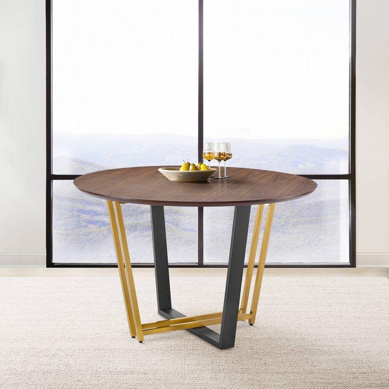 Armen Living 48" Joana Round Stainless Steel and Iron Base with Tabletop Dining Table Gold/Black/Walnut