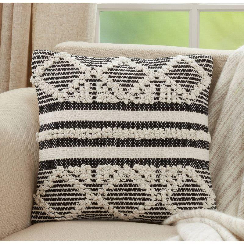 18"x18" Poly-Filled Diamond Moroccan Design Square Throw Pillow Black/White - Saro Lifestyle: Bohemian Indoor Decor, Couch Accessory