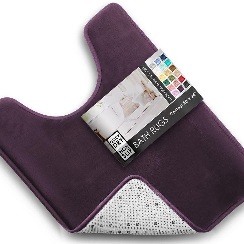 Hearth & Harbor Bathroom Rugs, Velvet Memory Foam Bath Mat - Ultra Soft Purple Contour Bath Rug, 20X24