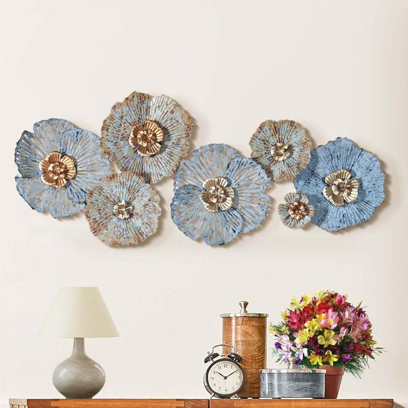 LuxenHome Multi-Color Distressed Flower Metal Wall Decor Blue