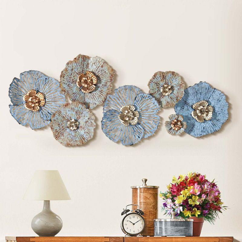 LuxenHome Multi-Color Distressed Flower Metal Wall Decor Blue